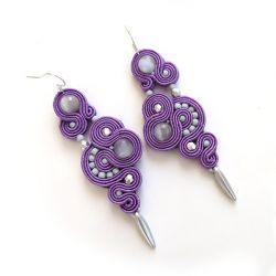 Fioletowe kolczyki długie soutache