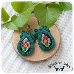 Kolczyki sutasz soutache Folk zielone green