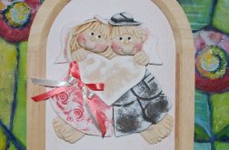 Będziemy świętować - ślubna lub jubileuszowa pamiątka - aniołki z masy solnej w ramce