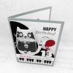 Kartka rockowa z klawiszami i kotem UDP 019 - Kartka rockowa z klawiszami i kotem urodziny czarna (2)