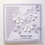 Kartka ŚLUBNA biało-fioletowa #1 /Z - Kartka na ślub z białymi kwiatami