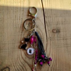 Brelok Magiczny Czarny Kot z chwostem i księżycem