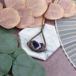 Miedziany wisiorek wire wrapping z ametystem #526 - 