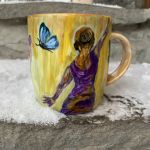 Porcelanowy kubek ręcznie malowany Tancerki w motylach  - 