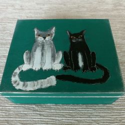 Pudełko malowane - Koty, zieleń morska