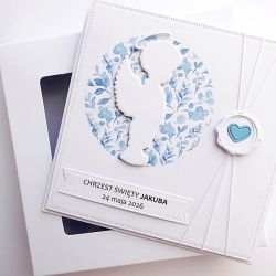 Kartka z aniołkiem-chłopczykiem na Chrzest 