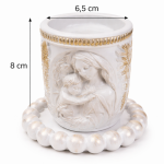 Świecznik dekoracyjny z Matką Boską i Dzieciątkiem – biały gipsowy, ręczna robota - 