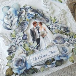 Kartka ślubna z parą młodą i kieszonką, w pudełku 3