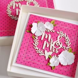 ZESTAW W PUDEŁKU malinowa kartka ślubna