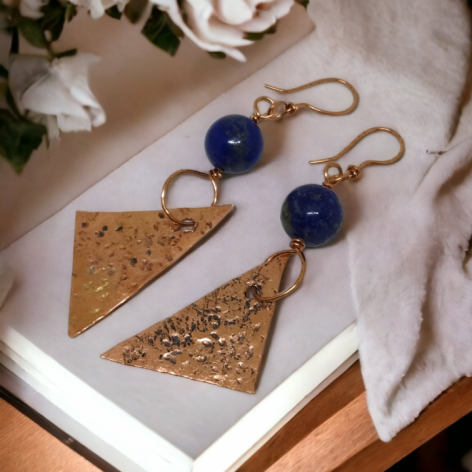 Kolczyki z czystej miedzi i lapis lazuli 