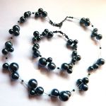 Perły szare, oryginalny zestaw biżuterii, naszyjnik i kolczyki - 