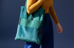 Welurowa shopperka patchwork butelkowa zieleń – unikatowa torba handmade