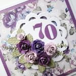 Kartka URODZINOWA z fioletowymi różami - Kartka na urodziny z różowo-fioletowymi kwiatami