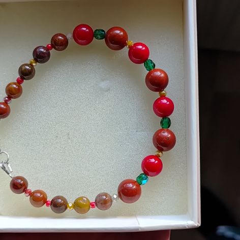 Bransoletka z kamieni koral jaspis Agat 