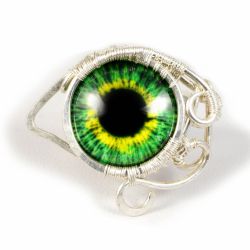 Zielone oko, srebrny pierścionek regulowany