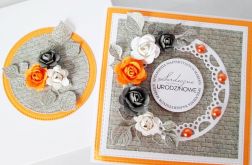 Kartka URODZINOWA szaro-pomarańczowa