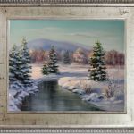Pejzaż Zima Beskidy, ręcznie malowany, olej - na prezent