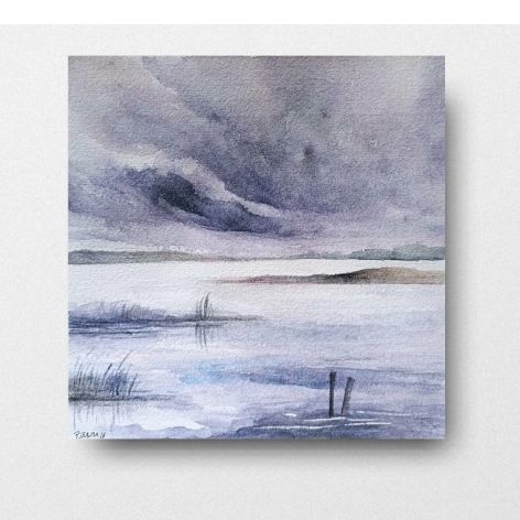 Pejzaż-akwarela formatu 20x20 cm 