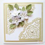 Kartka ROCZNICA ŚLUBU z białymi kwiatami - Złocisto-biała kartka na rocznicę ślubu
