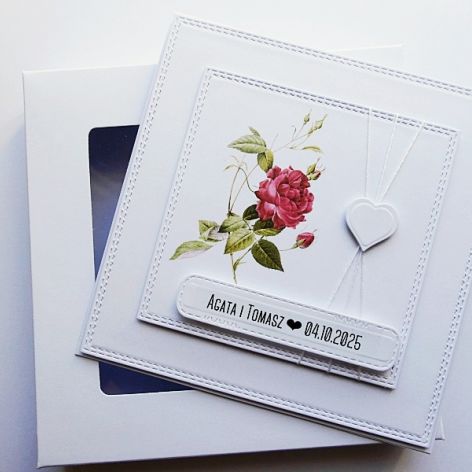 Minimalistyczna kartka ślubna handmade z różą