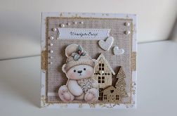 Kartka świąteczna Boże Narodzenie z misiem i domkami