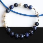Lapis lazuli z perłą - bransoletka - Lapis lazuli, perły, srebro