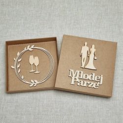 Kartka ślubna - drewniane dekoracje, pudełko - MP1W1W5