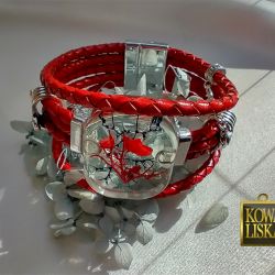 Czerwony październik - bransoleta z żywicy i ekoskóry