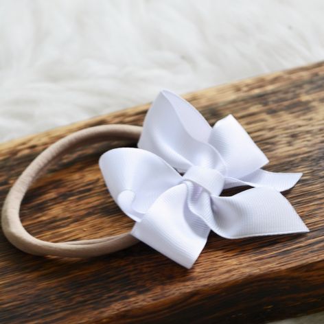 FairyBows opaska duża kokarda CHRZEST biała