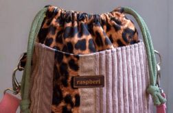 Brązowo-różowa patchworkowa listonoszka z kominem panterka