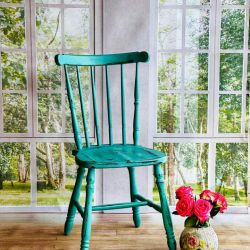 Krzesło turkusowe shabby chic, patyczak, do salonu