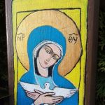 Ikona na desce - Matka Boża z gołąbkiem - widok