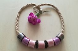 Naszyjnik z ceramiki - róż i fiolet