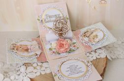 Exploding box komunijny pamiątka "RoseWine"