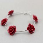 Czerwone róże i srebro - bransoletka - 