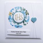 Kartka na Komunię pamiątka niebieska handmade - Pamiątka komunijna handmade z sercem