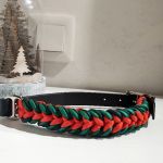 Świąteczna obroża dla psa Paracord Handmade 36-42 cm M + wodoodporny pasek  - Przód