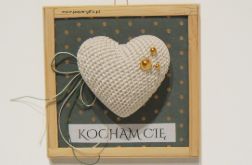 Walentynki Serce z gipsu w ramce dla kochanej osoby - zielone tło i złote kropki