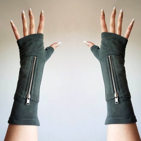 Rękawiczki mitenki khaki z kieszeniami /Unisex
