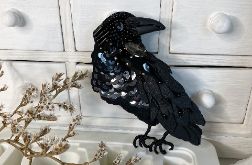 Broszka Kruk, biżuteria artystyczna, skóra naturalna