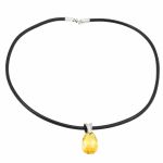 Naszyjnik rzemień, zawieszka Swarovski light topaz, srebro 925 - Naszyjnik rzemień, zawieszka Swarovski light topaz, srebro 925