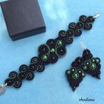 Czarno zielony II - komplet sutasz - Komplet sutasz bransoletka i kolczyki czarny czarno zielony Rhodiana