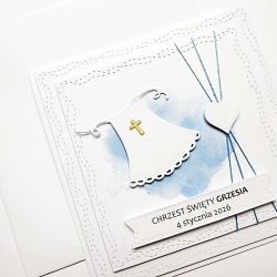Kartka na Chrzest z szatką handmade niebieska