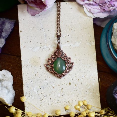 Miedziany wiktoriański wisiorek z awenturynem #357