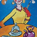 obraz olejny dama pióra nad głową - 