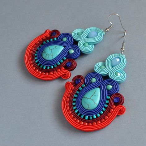 Kolczyki turkusowo-czerwone 1