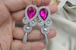 Soutache sutasz kolczyki klipsy srebrne róż