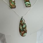 Zielono-złoty jaspis z pirytem, oryginalna biżuteria, zestaw - 