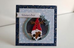 Kartka świąteczna Boże Narodzenie skrzat z pierniczkiem