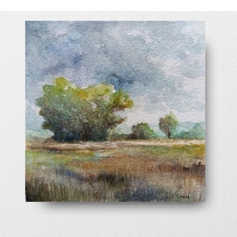 Pejzaż-akwarela formatu 15x15 cm 
